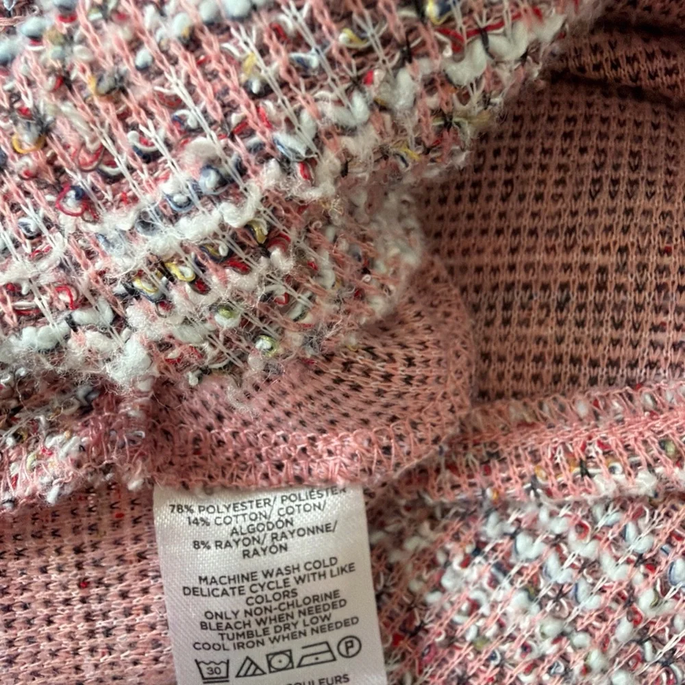 lou grey for Loft pink & White Tweed LS Shirt XS Cross Front V Neck - Picture 10 of 11